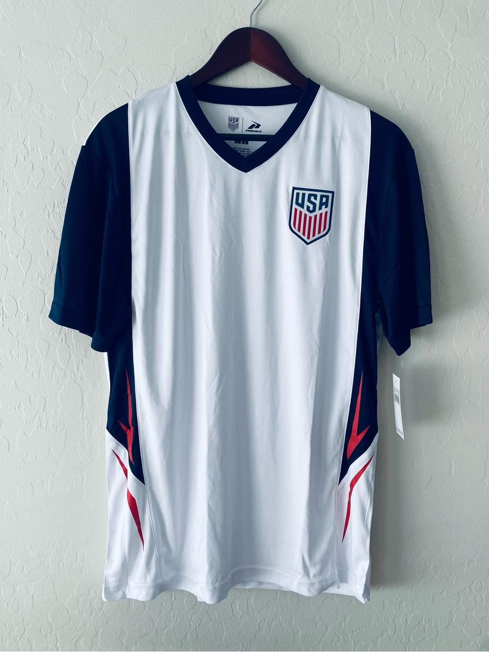 Icon Sports US Soccer Shirt Mens Large NWT White Navy USA Jersey United States⁠